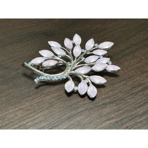 Vintage Lavender Leaves Blue Rhinestone Tree of Life Shaped Brooch Fashion Jewel - Picture 9 of 12
